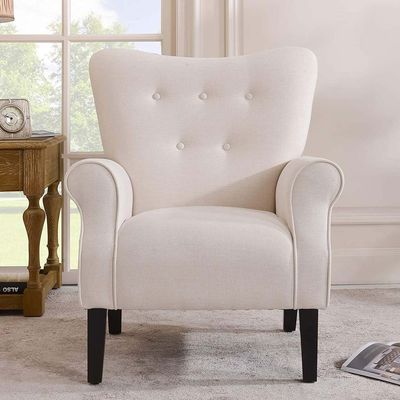 Andrew Button Tufted Arm Chair in Ivory Color