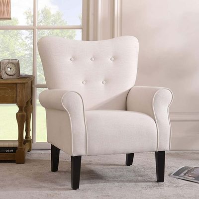Andrew Button Tufted Arm Chair in Ivory Color