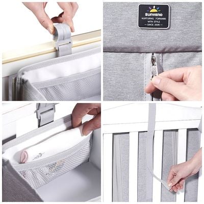 Sunveno Baby Bedside Portable Crib Organizer - Grey