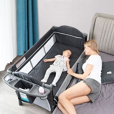 Teknum 4 in 1 Baby Bedside Co - Sleeper Bassinet and Playpen wt Rocker Grey