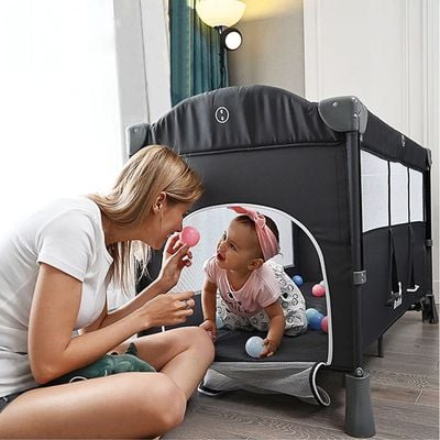 Teknum 4 in 1 Baby Bedside Co - Sleeper Bassinet and Playpen wt Rocker Grey