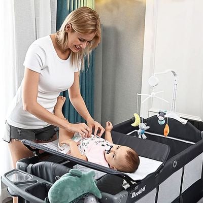 Teknum 4 in 1 Baby Bedside Co - Sleeper Bassinet and Playpen wt Rocker Grey