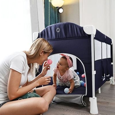 Teknum 4 in 1 Baby Bedside Co - Sleeper Bassinet and Playpen wt Rocker Navy Blue