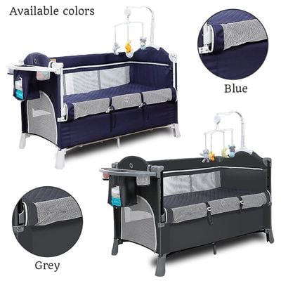 Teknum 4 in 1 Baby Bedside Co - Sleeper Bassinet and Playpen wt Rocker Navy Blue