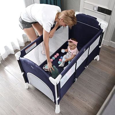 Teknum 4 in 1 Baby Bedside Co - Sleeper Bassinet and Playpen wt Rocker Navy Blue