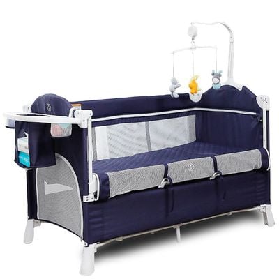 Teknum 4 in 1 Baby Bedside Co - Sleeper Bassinet and Playpen wt Rocker Navy Blue