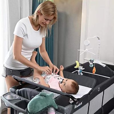 Teknum 4 in 1 Baby Bedside Co - Sleeper Bassinet and Playpen wt Rocker Black