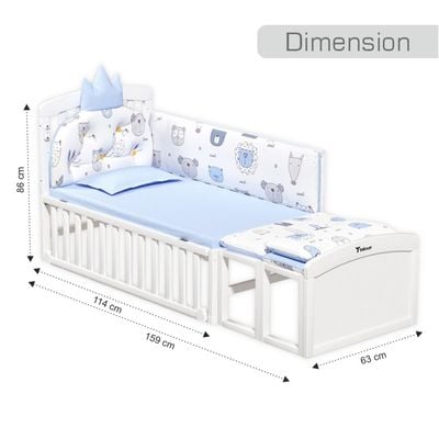 Teknum - 7 - in - 1 Convertible Kids Bed & Bedside Crib w / Mattress, Mosquito net & Detachable Wheels(0 - 12yrs) - White