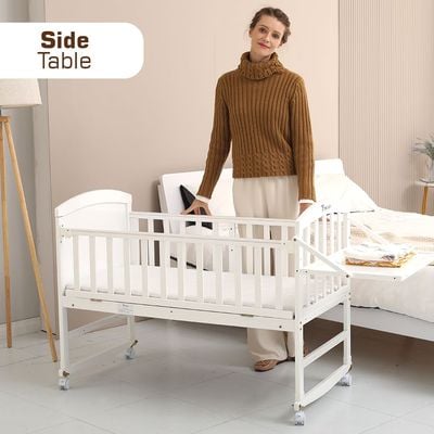 Teknum - 7 - in - 1 Convertible Kids Bed & Bedside Crib w / Mattress, Mosquito net & Detachable Wheels(0 - 12yrs) - White