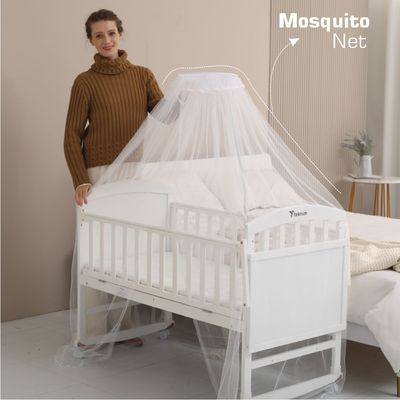 Teknum - 7 - in - 1 Convertible Kids Bed & Bedside Crib w / Mattress, Mosquito net & Detachable Wheels(0 - 12yrs) - White