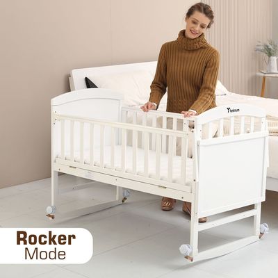 Teknum - 7-In-1 Convertible Kids Bed & Bedside Crib W/ Mattress, Mosquito Net & Detachable Wheels(0-12Yrs)-White