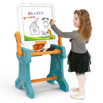 Little Story Double Sided 2-In-1 Blocks Table & Magnetic Learning Board Set With Chair - Multicolor