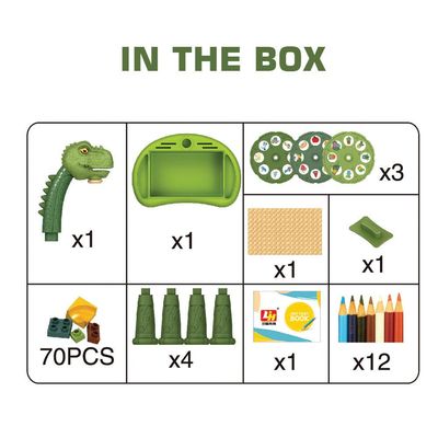 Little Story DIY T - Rex 3 - IN - 1 Spinning Puzzle Block Table, Projection Drawing Board & Learning Table Set (81 Pcs), STEM Series - Multicolor