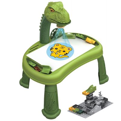 Little Story DIY T - Rex 3 - IN - 1 Spinning Puzzle Block Table, Projection Drawing Board & Learning Table Set (81 Pcs), STEM Series - Multicolor