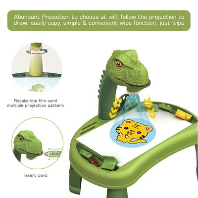 Little Story DIY T - Rex 3 - IN - 1 Spinning Puzzle Block Table, Projection Drawing Board & Learning Table Set (81 Pcs), STEM Series - Multicolor