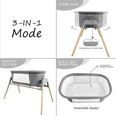 Teknum 3 - IN - 1 Baby Rocker Bassinet / Infant Crib w / Mosquito net - Grey