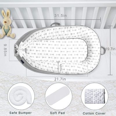 Little Story Soft Breathable Fiberfill Newborn Lounger Bed - Arrow Grey