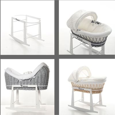 Teknum Infant Wicker Moses Basket with White Waffle Beddings - Wooden Grey 