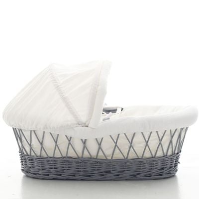 Teknum Infant Wicker Moses Basket with White Waffle Beddings - Wooden Grey 