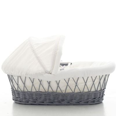 Teknum Infant Wicker Moses Basket With White Waffle Beddings - Wooden Grey 