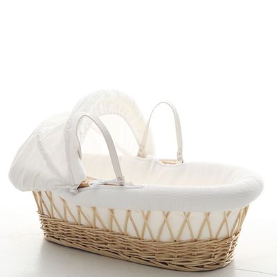 Teknum Infant Wicker Moses Basket With White Waffle Beddings - Wooden Brown