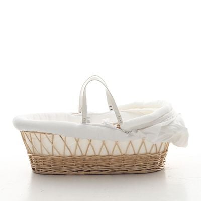 Teknum Infant Wicker Moses Basket with White Waffle Beddings - Wooden Brown