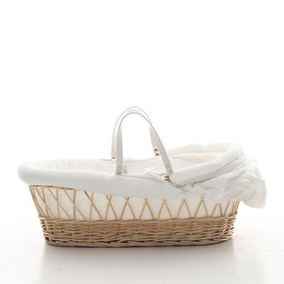 Teknum Infant Wicker Moses Basket With White Waffle Beddings - Wooden Brown