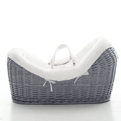 Teknum Infant Wicker Pod Moses Basket with White Waffle Beddings - Wooden Grey 