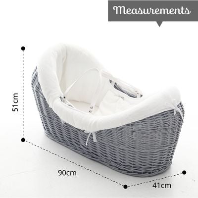 Teknum Infant Wicker Pod Moses Basket with White Waffle Beddings - Wooden Grey 