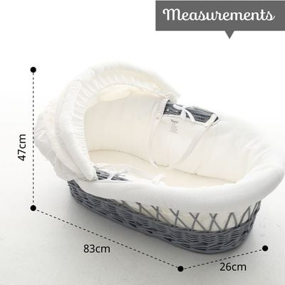 Teknum Infant Wicker Moses Basket With White Waffle Beddings & White Rocker Stand - Wooden Grey 