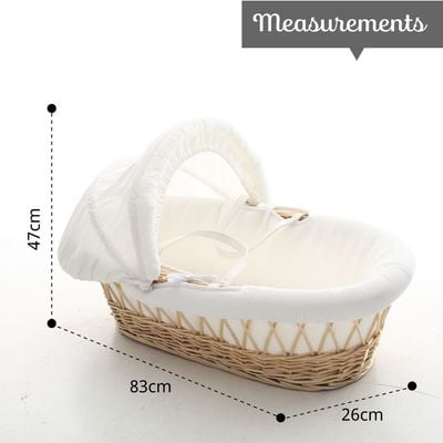 Teknum Infant Wicker Moses Basket with White Waffle Beddings & White Rocker Stand - Wooden Brown