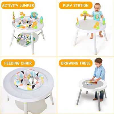 Teknum 4 - IN - 1 Activity Jumper / Feeding Chair / Drawing Table / Playing Station w / Musical Mat, Detachable Toys & Musical Piano - White