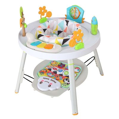 Teknum 4-In-1 Activity Jumper/ Feeding Chair/ Drawing Table/ Playing Station W/ Musical Mat, Detachable Toys & Musical Piano- White