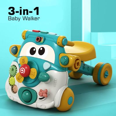Teknum 3-In-1 Baby Walker/ Kids Cycle/ Scooter Skates W/ Musical Keyboard - Green