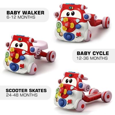 Teknum 3 - IN - 1 Baby Walker / Kids Cycle / Scooter Skates w / Musical keyboard - Red