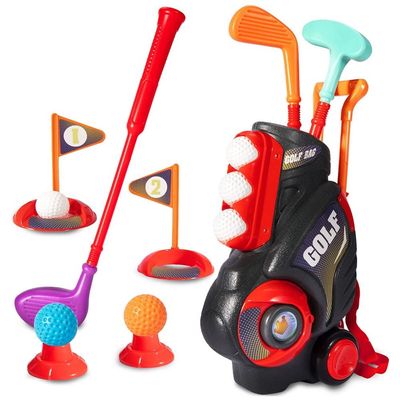 Little Story Kids Golf Kit w / Mobility Cart, 3 Golf Clubs, 6 Golf Balls, 2 Base, 2 Flag & 2 Practice Holes