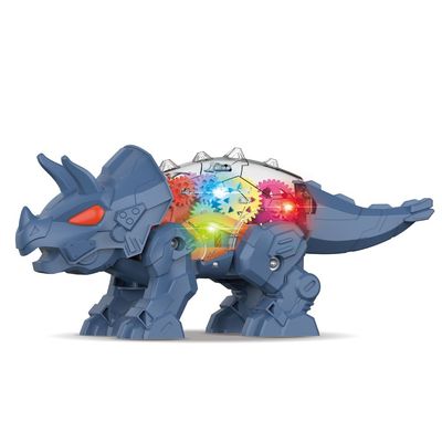 Little Story Electric DIY Gear Dinosaur With Light and Sound (Excluded 3*1.5 AA Batteries) - Blue