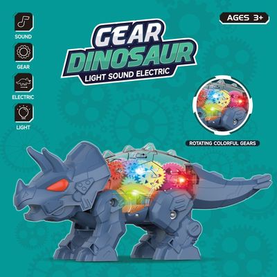 Little Story Electric DIY Gear Dinosaur With Light and Sound (Excluded 3*1.5 AA Batteries) - Blue