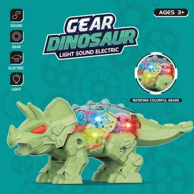 Little Story Electric DIY Gear Dinosaur With Light and Sound (Excluded 3*1.5 AA Batteries) - Green