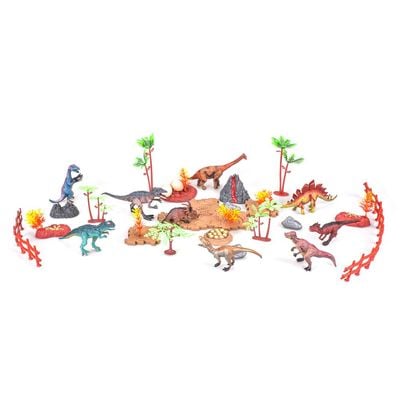 Little Story Toy 18Pcs Dino World Set With 9Pcs Dinosaur, Scene Carpet and Accessories - Multicolor