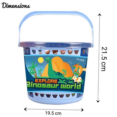 Little Story 21 Pcs Dinosaur World Bucket Set With 5Pcs Dinosaur, 3Pcs Egg, And Scene Accessories And 1 Basket - Multicolor