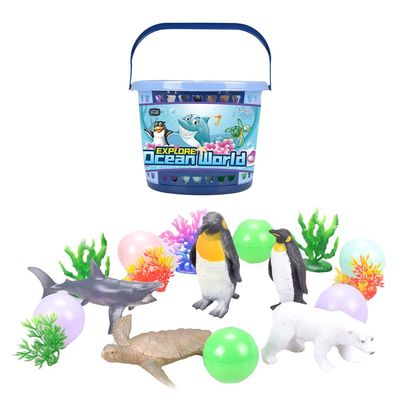 Little Story 17 Pcs Ocean World Bucket Set 5Pcs With Marine Animal, 5Pcs Ocean Ball Accessories And 1 Basket - Multicolor