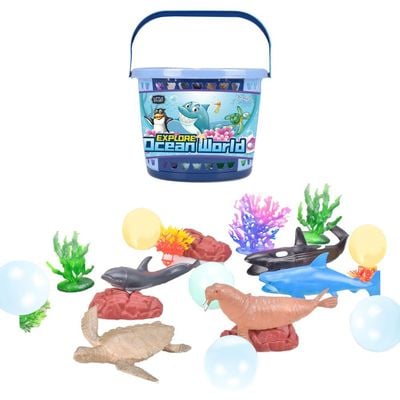 Little Story 21Pcs Ocean World Bucket Set 5Pcs With Marine Animal, 5Pcs Ocean Ball Accessories and 1 Basket - Multicolor