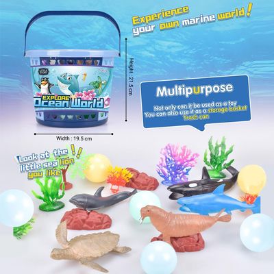 Little Story 21 Pcs Ocean World Bucket Set 5Pcs With Marine Animal, 5Pcs Ocean Ball Accessories And 1 Basket - Multicolor
