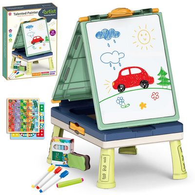 Little Story Artist Double Sided Handbag Drawing Board (31 Pcs) W/ Board Game - Green