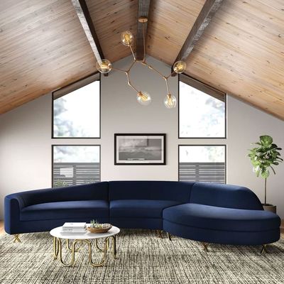 Wide Velvet Right Hand Facing Modular Corner Sectional-Navy Blue