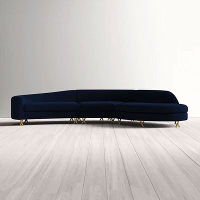 Wide Velvet Right Hand Facing Modular Corner Sectional-Navy Blue