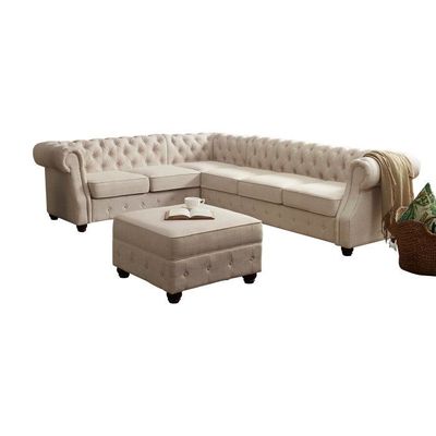 Rosevera Evart Tufted Left Facing Sectional Sofa with Ottoman-Beige