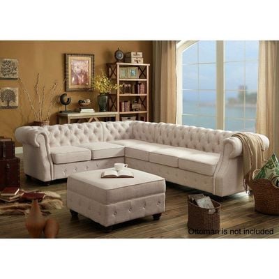 Rosevera Evart Tufted Left Facing Sectional Sofa with Ottoman-Beige