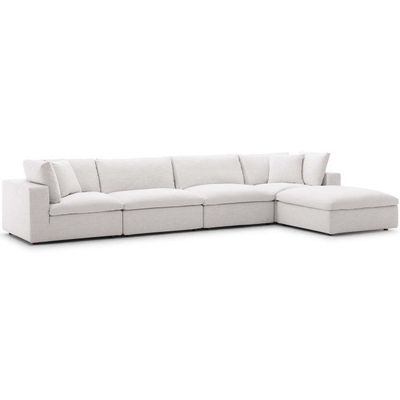 Modway Commix Down Filled Overstuffed 5 Piece Sectional Sofa Set with Ottoman-Ivory